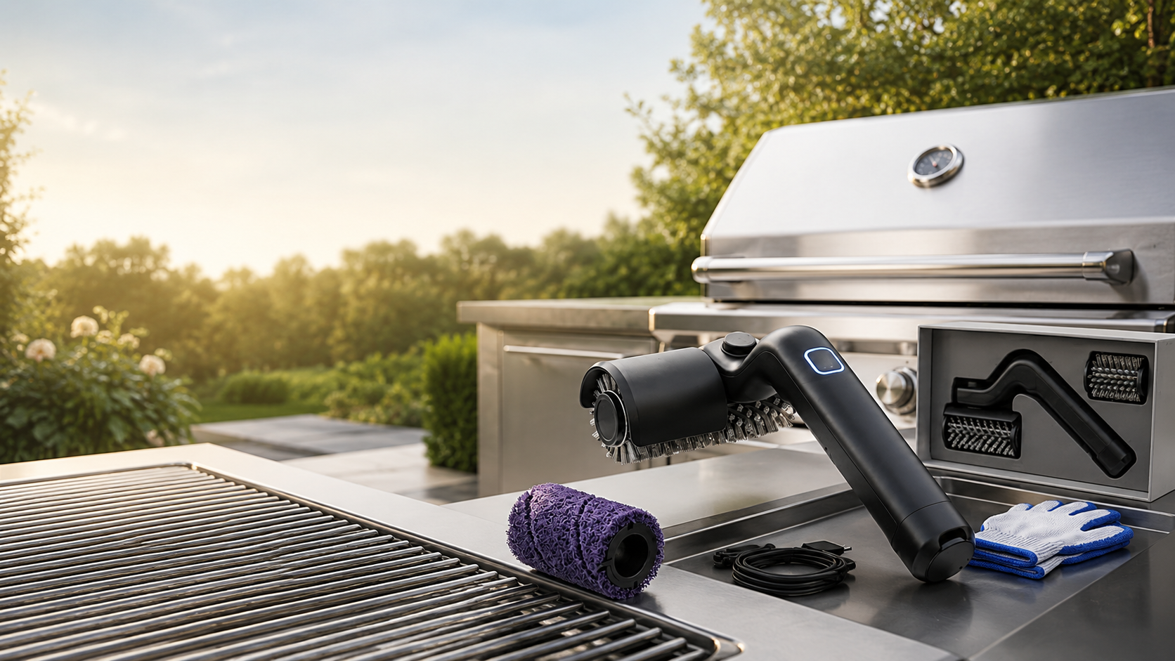 GrillWizz grill cleaner removing grease from BBQ grill grates